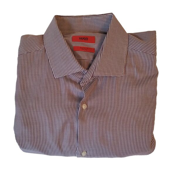 HUGO by Hugo Boss Dress Shirt 17.5 Regular Fit Two Ply Purple Houndstooth 44 EU - Picture 3 of 12